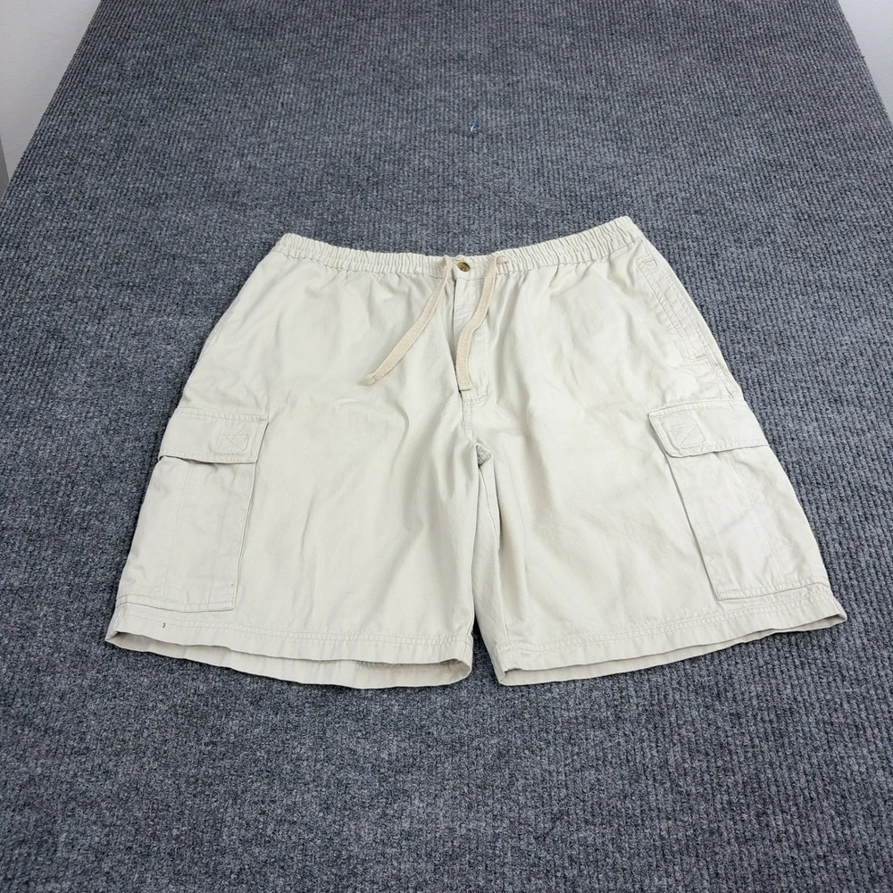 Vintage Bugle Boy Cargo Shorts Mens XL Tan Cotton Elastic Waist Gorpcore Style‎